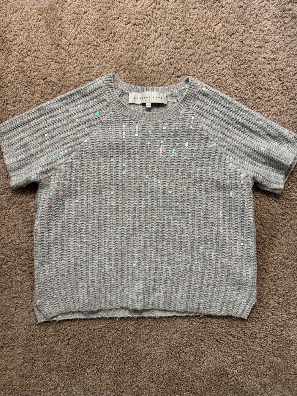 Endless Rose Light Gray Sequin Knit Top